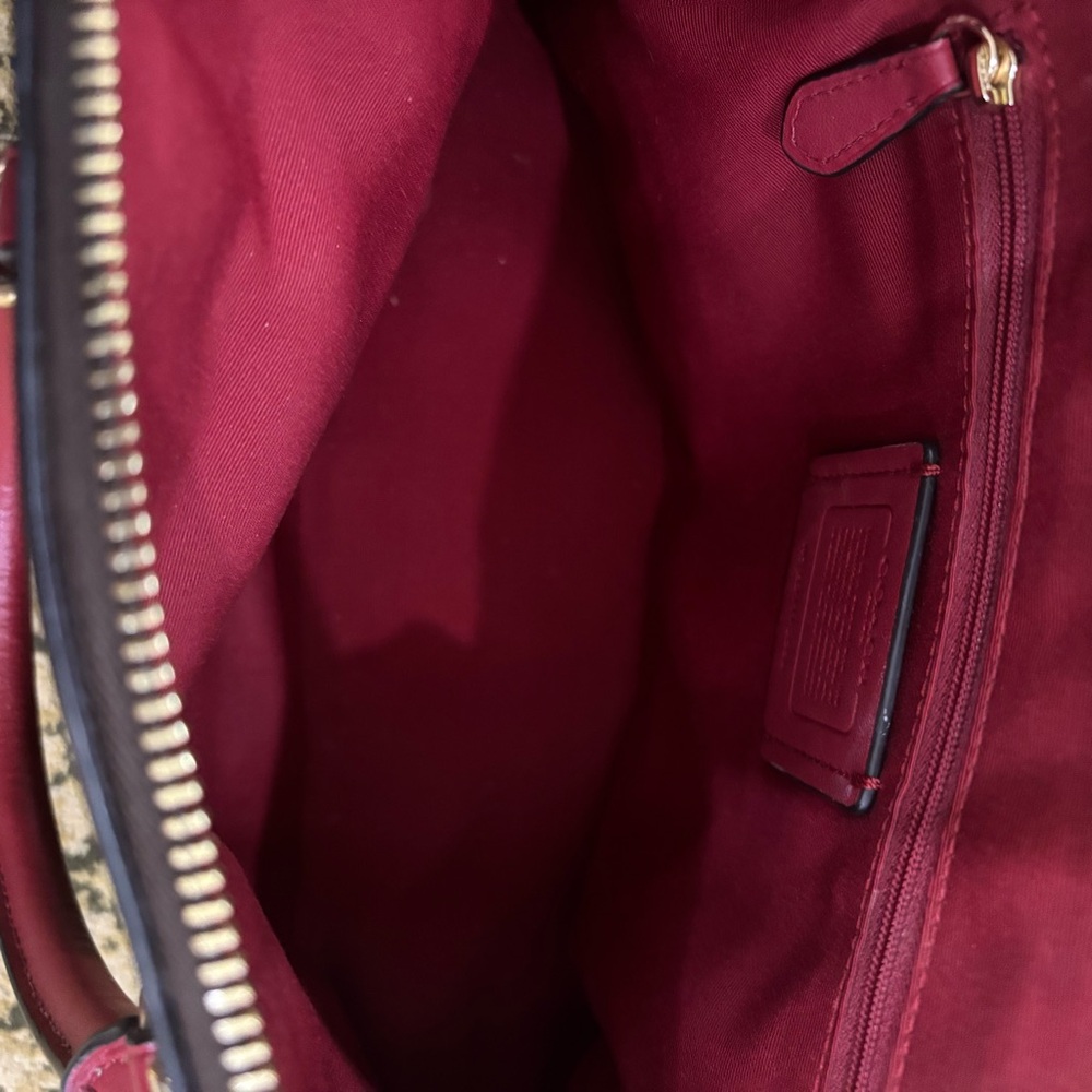 COACH Brown Signature Dome Satchel with Red Handles - Picture 11 of 12